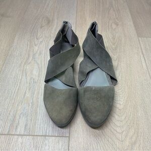 Eileen Fisher Wedge Sandals Buoy Suede Criss-Cross Back Zip Gray Smoke 8.5